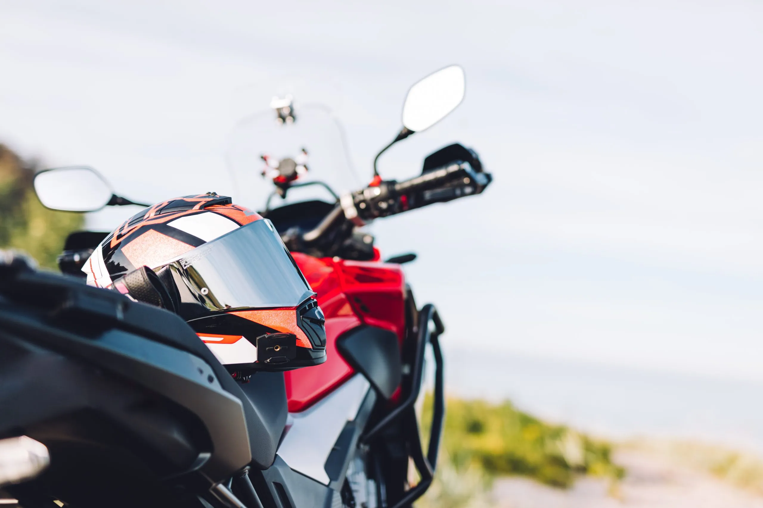 Adventure motorbike on a grassy roadside