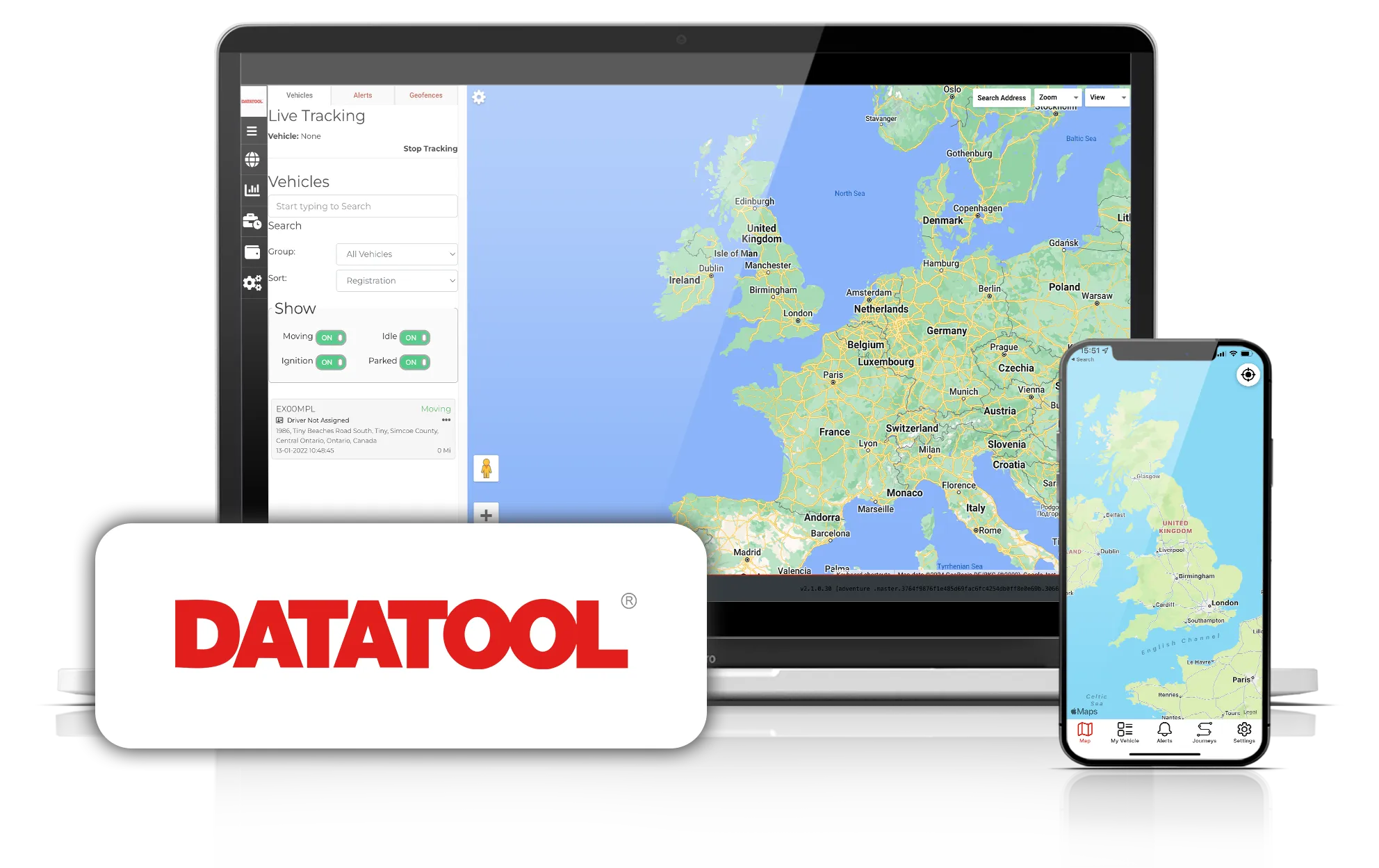 Datatool live tracking map showing motorcycle location
