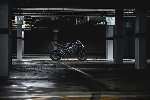 Motorcycle parked and secured